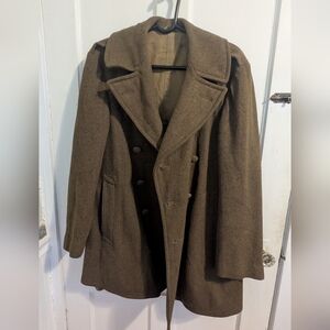 Men's Brown Army Surplus Double-Breasted Coat 100% Wool